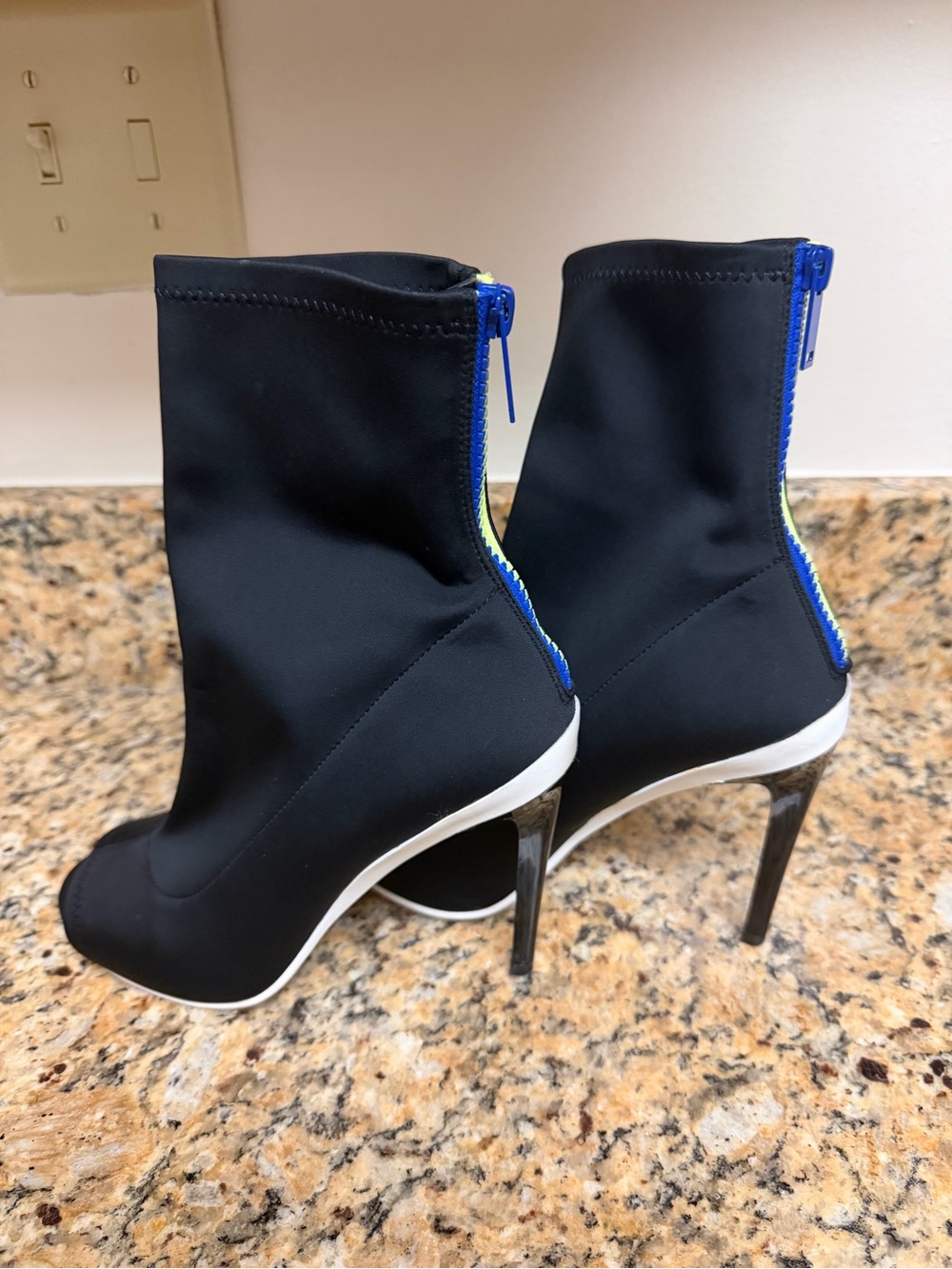Aldo Black and White Peep-toe Heeled Boots Size 7.5